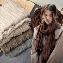 Solid Color Pleated Long Scarves Retro Autumn Winter Cotton Hemp Scarf Warm Neck Wrinkled Twisted Vintage Soft Wrap Shawl