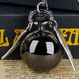 Black Smooth Spherical Quartz Pocket Watch Small Wings Flip Arabic Numerals Men Women Clock Gift Student Pendant