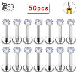 50/100Pcs ASTM F136 Titanium Labret Piercing 16G Flatback CZ Ear Lip Stud Cartilage Tragus Earring Tongue Stud Body Jewelry