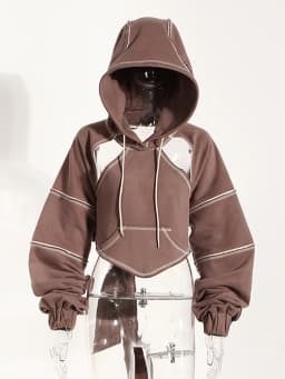 [EAM] Brown Back Bow Irregular Cut-out Sweatshirt New Hooded Long Sleeve Women Big Size Fashion Tide Spring Autumn 2026 1DF1820