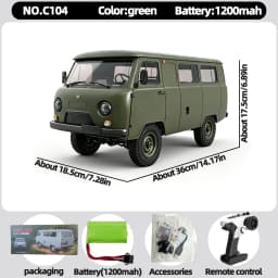 WPL C104 1:12 4WD Off‑Road Van Truck RC Car Four‑Wheel Drive UAZ‑452 Simulated RC Model Vehicle Electric Toy Car for Boys Adults