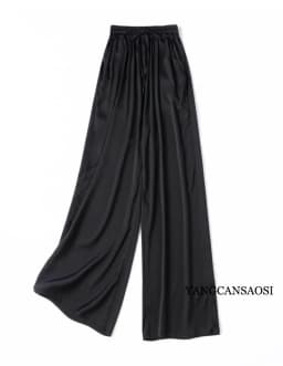 Vertical Naked Feeling 93% Natural Mulberry Silk Elastic Double Qiao Satin Elastic Waist Women's Fashionable Wide Leg Pants