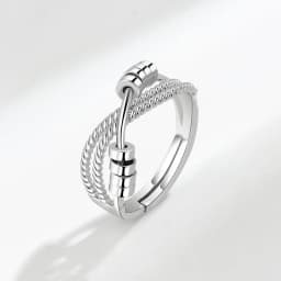 Vintage Round Beads Rotating Anti Stress Ring For Women Twisted Fidget Metal Spinner Anxiety Relief Spinning Ring Bague Femme
