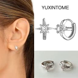 Pave Micro Crystal North Star Hoop Earrings Punk 925 Sterling Silver Ear Needle Twist Gold Earrings For Women Minimalist Jewelry