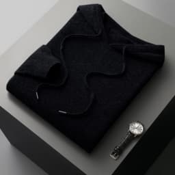 DjzDsm 100% Merino Wool Men's One-piece Ready-to-Wear Hoodie Knitted Sweatshirt Autumn Winter Casual Large Top Long Sleeved
