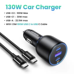 【New-in】UGREEN 130W Car Charger Fast Charging PD Quick Charger USB Type C Phone Charge For iPhone 14 13 12 Pro Max Tablet Laptop