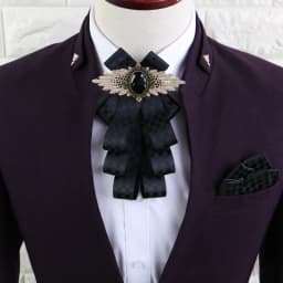 Men Ribbon Bow Tie Handkerchief Women pre-fold Brooches Pocket Square Neck Tie Set Groom Wedding Party Rhinestone Boys Bowtie