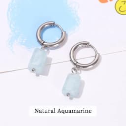 Natural Stone Amethyst Aquamarine Cylinder Shape Stainless Earring Women Reiki Healling Pendant Earring Fashion Jewelry Gifts