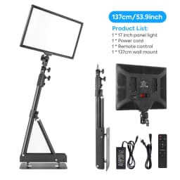 17in Led Studio Light With Wall Mount Boom Arm Kit, 1-100% Brightness & Color Temperature Adjustable, 180° Rotatable, For Makeup