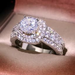 925 Sterling Silver Square Zircon Full Diamond Ring, Ladies Banquet Engagement Party Birthday Gift
