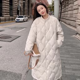 Women's Mid-Length Lightweight down Cotton Jacket Diamond Pattern Knitted Coat Winter Warm Casual Style Standard Size