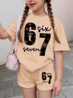 Funny Six Seven Italian Brainrot 67 Leopard Print Kids Short Sleeve Suit Children Clothing T-Shirt+ Shorts 2pc Set Girls Clothes