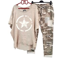 Womens Two Piece Camouflage Set Summer Outfits for Women Cotton Linen Suit 2023 Casual Print Short Sleeve Harajuku