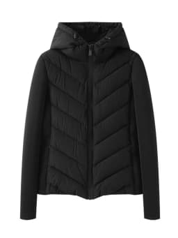 Autumn Winter New Style Pure Color Patchwork down Cotton Hooded Lightweight Long Sleeve Stand Collar Women's Black Jacket