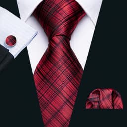 Fashion Red Plaid Men Tie Set 8.5cm Silk Jacquard Neckties Wedding Business Handkerchief Cufflink Tie Set Barry.Wang FA-6011