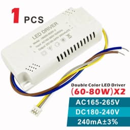 LED Lighting Transfermer (8-80W)*2 for Double Color Ceiling Downlights 2 Channel DC28-245V 240mA,Input AC165-265 Lamp Driver