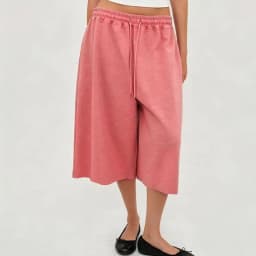 Casual Wide Leg Cropped Sweat Pants Women Drawstring Elastic Waist Raw Hem Loose‑Fit Knee‑Length Culottes Streetwear Trousers