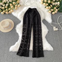 Summer Straight Pants for Women's 2025 New Bottoms High Waist Fashion Hollow Out Thin Pantalon Femme Korean Lace Trousers 63e165