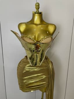 2025 Sparkly Gold Sequin Sexy Top Two Pieces Set Women Celebrate Party Birthday NightClub Performance Dancer Show Stage Outfit