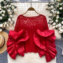 Chic Blouses for Women's Temperament Lady Tops Ruffles Gauze Loose Shirts 2025 Blusas Mujer De Moda Folds Korean Summer Blouse