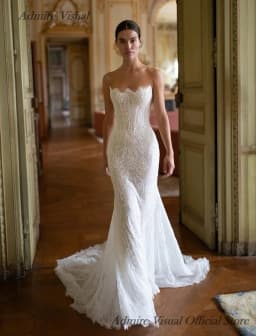 Admire Visual Wedding Dress Mermaid Lace 3 in 1 High Neck With Detachable Train Customized Bride Gowns