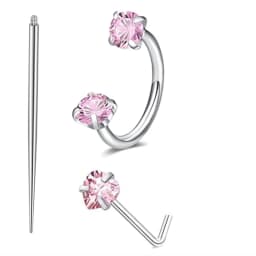 6/2pcs Horseshoe Nose Rings With L-Shape Nose Stud, Stainless Steel Rianbow CZ Nose Ring,, Lip Eyebrow Helix Ear Piercing