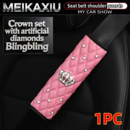 Soft Leather Diamond-Encrusted Crown Car Shoulder Guard 1PC/2PCS Safety Belt Decoration Shiny Accessory for Women's Cars