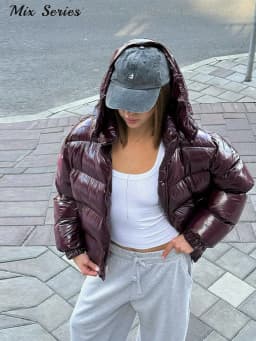 Fashion Glossy Padded Jacket Women's Solid Hooded Long Sleeve Zipper Warm Down Coat 2026 Autumn Winter New Lady Casual Outerwear