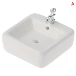 Dollhouse Bathroom Sink 1:12 Miniature Ceramic Wash Basin Bathroom Sink Model Simulation Accessory for Dollhouse White