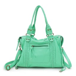 Vintage Washed PU Leather Large Capacity Tote Zip Pockets Braid Decor Shoulder Cross body Bag Unisex Women Daily Travel Handbag