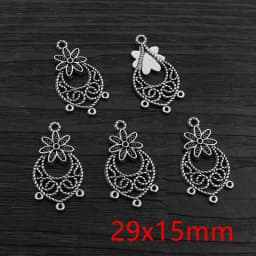 30pcs Antique Silver Plated Boho Vintage Flower Connector Charms Pendant DIY Necklace Bracelet Jewelry Making Findings Supplies