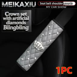 Soft Leather Diamond-Encrusted Crown Car Shoulder Guard 1PC/2PCS Safety Belt Decoration Shiny Accessory for Women's Cars