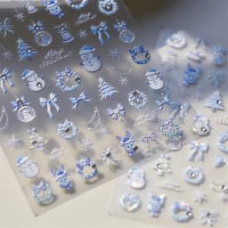 5D Laser Winter Snowflake Christmas Shiny Rhinestone Embossed Relief Self Adhesive Nail Art Decoration Sticker Manicure Decals