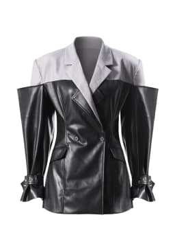 DEAT Fashion PU Leather Patchwork Blazer Women's Lapel Slim Double Breasted Long Sleeves Suit Jacket Autumn New 7A1518