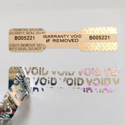 100pcs 36x8mm Dogbone Security Seal Silver Hologram Sticker Tamper Proof Serial Number VOID Left Tamper Evident Label