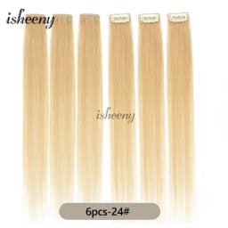 Isheeny 6PCS Mini Clip in Human Hair Pad 1Clip On Machine Weft Hair Extensions 12'-16' 30g/Pack Natural Straight Clip Hair Piece