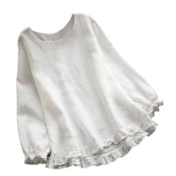Women Round Neck Sweatshirts Solid Loose Casual Sweatshirt Ruffled Long Sleeve Tops Ladies Elegant Top Pullover Splice