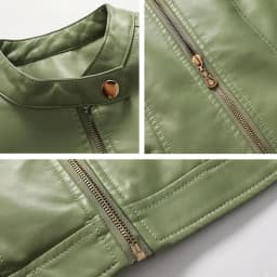 Lady Faux Leather Jacket Solis Color Buttons Decor Long Sleeve Biker Coat Windproof Slim Lady Coat For Motorcycle Riding