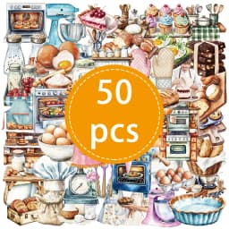 50PCS Baking Theme PET Material Graffiti Stickers DIY Aesthetic Diary Laptop Fridge Suitcase Decoration Scrapbooking Decals Toys