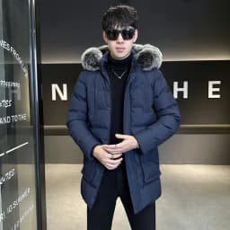 Autumn Winter Main Push Mid Length Solid Color Hooded Cotton Coat For Men Plus Size Korean Style Thick Warm Unisex Youth Trendy