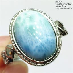 Natural Blue Larimar Oval Adjustable Ring Jewelry Water Pattern Real Larimar For Women Men Healing Fashion Stone AAAAAA