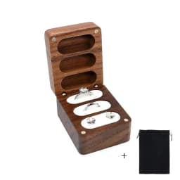 3 Slots Walnut Wood Triple Flip Ring Box,Custom Engagement Wooden Wedding Ring Boxesx Anniversary,Proposal Rings Holder Bearer