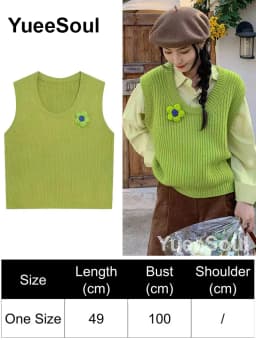 Green Knit Vest Printed Sleeveless Pullover Oversized Women Sweater Vest 2026 New Y2K Vintage Knitwear Women's Autumn Clothing