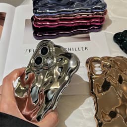 Glossy Wrinkle Plating Wave Border Case for iPhone 16 15 17 Pro Max Air Plus 11 12 13 14 Meteorite Pattern Soft Silicone Cover