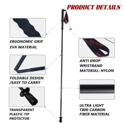 Local+ 2PCs Carbon Fiber Foldable 5-Sections Ultra-Light 110g Trekking Poles Walking Cane, 110/120/130cm Fixed Length Hiking Sticks for Outdoor Camping, City Running, Travel, Men Women Lightweight Portable Gear Caron Fiber Black Tech