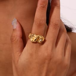E.B.belle In Abstract Artistic Irregular Design Open Size Index Gold Plated Rings For Women Tarnish Free Stainless Steel Jewelry
