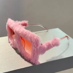 KAMMPT Oversized Plush Sunglasses Y2K Fluffy Square Punk Sun Glasses Trendy Novelty Decor Winter Shades for Christmas Party