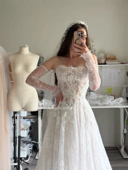 Kyoto Customized Off-White Lace Appliques Strapless Wedding Dress Detachable Sleeves vestidos de noiva A-Line Evening Dress 2026