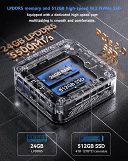 NIPOGI Mini PC with AMD Ryzen 7 7735HS 16GB LPDDR5 512GB M.2 SSD Mini Gaming PC with USB Type-C Supports Triple 4K Display