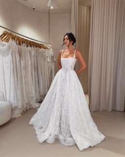 Rebecca Customized Elegant Spaghetti Strap A-Line Wedding Dress White Lace Vestido De Novia Floor-Length Vestido De Novia Boda